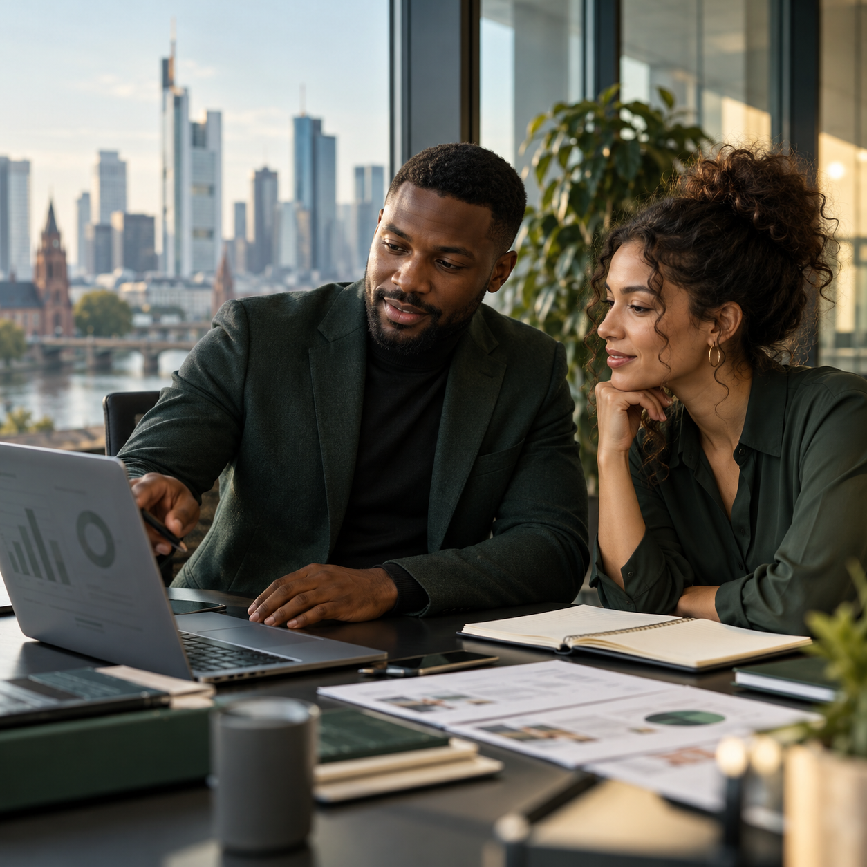 Entrepreneurs reviewing a business plan together